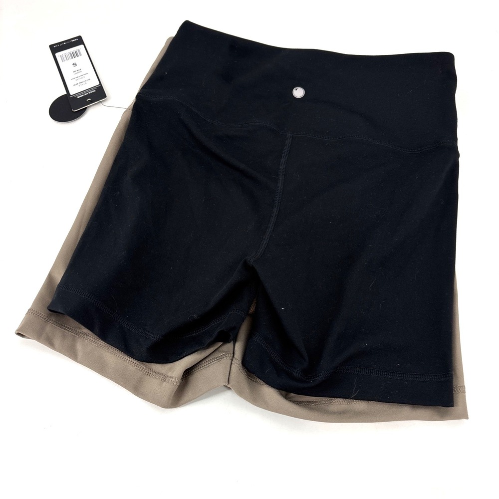 NEW Yogalicious Lux Everyday High Waist Bike Short 2-Pack S 5" Inseam Black Tan